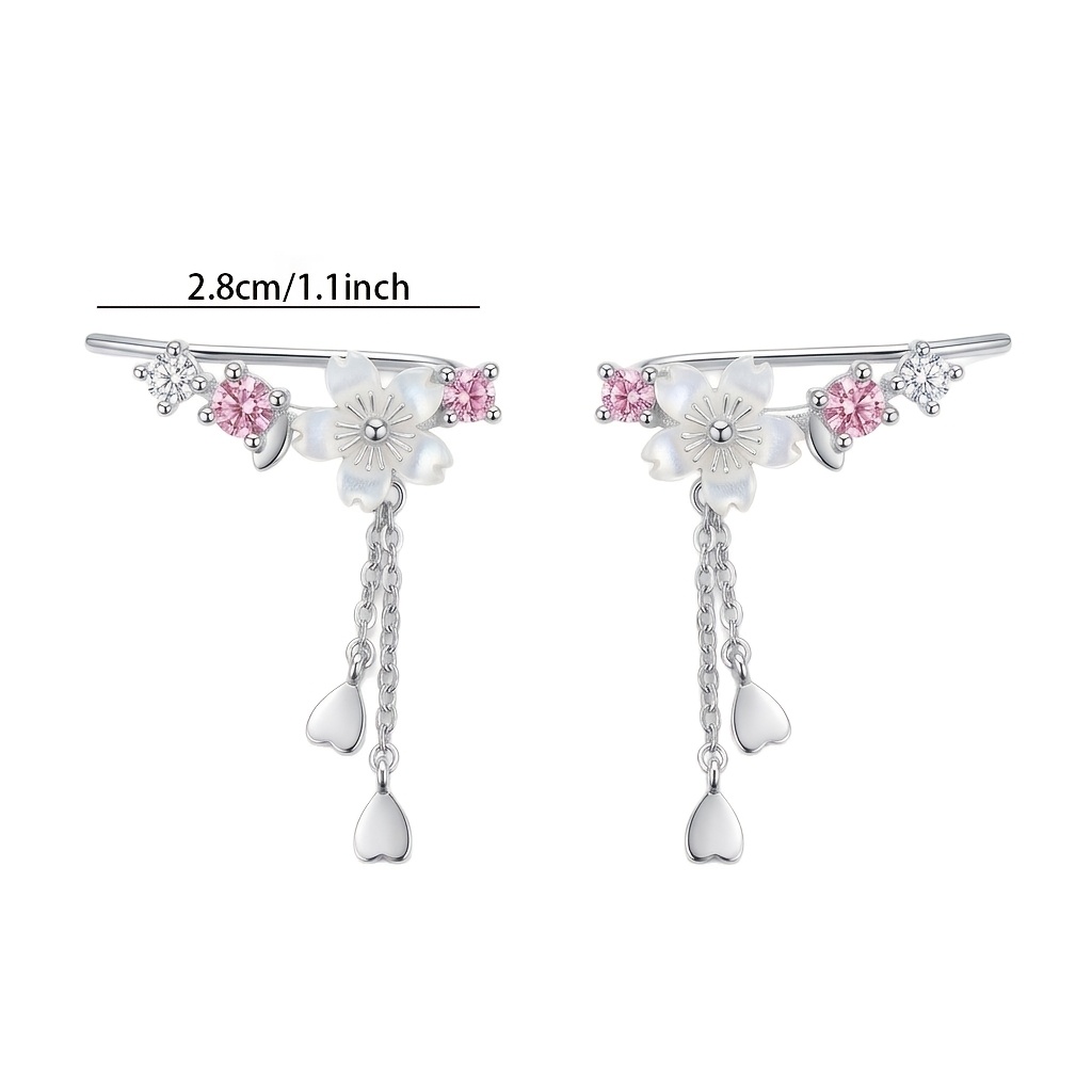 2pcs Women's S925 Sterling Silver Cherry Blossom Tassel Earrings